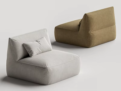 Two Modern Fabric Lazy Sofa In Light Gray And Brown Tones 3d model