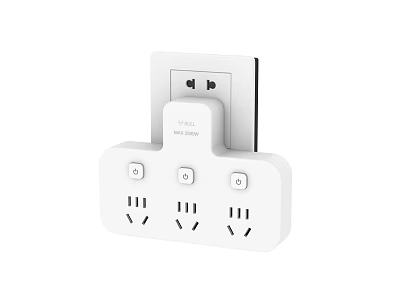 White Power Strip With Multiple Outlets And Switches For Home Use 3d model