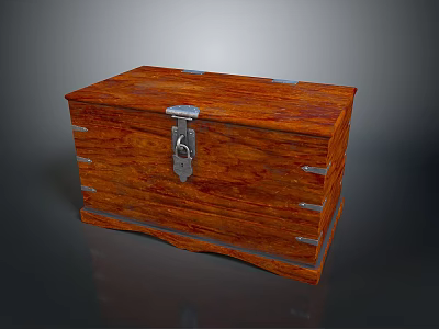 Vintage Wooden Storage Chest With Metal Lock And Decorative Metal Strips 3d model