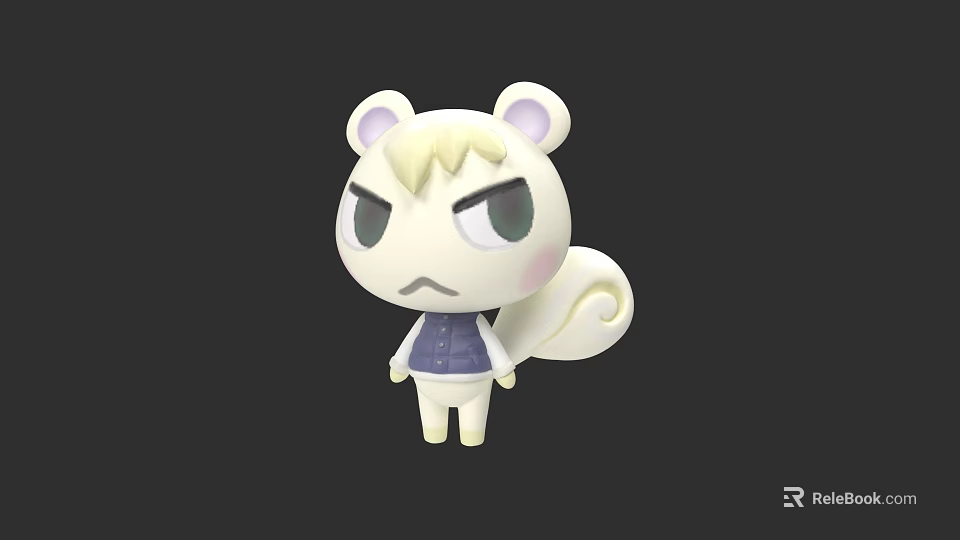 Cartoon Squirrel Figure With White Body Blonde Hair Purple Vest And Serious Expression 3d model 