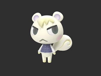 Cartoon Squirrel Figure With White Body Blonde Hair Purple Vest And Serious Expression 3d model