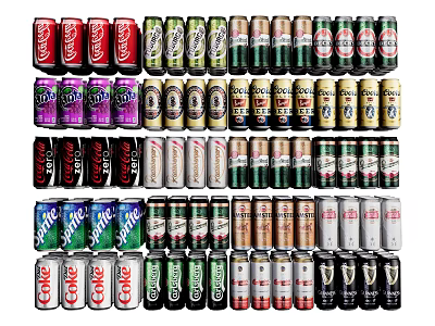 Assorted Canned Drinks With Various Brands Colorful Packaging And Multiple Flavors 3d model