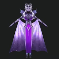 Game and Movie Character in Purple Sparkling Long Dress with Elaborate Headdress and Decorative Cloak