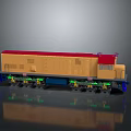 Detailed Yellow Model Train With Red Roof And Green Bottom Lights
