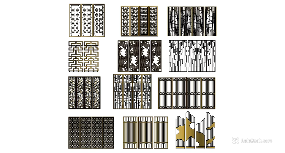 Decorative Partition Components Featuring Intricate Patterns And Various Metallic Finishes 3d model 
