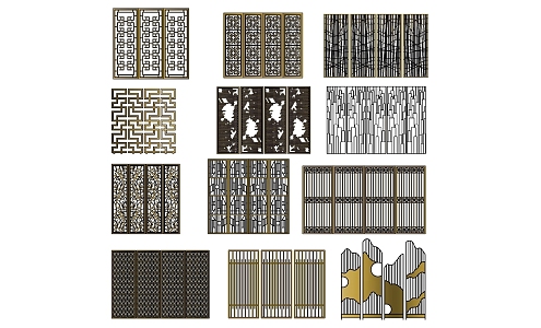 New Chinese Style Modern Metal Wooden Lattice Screen Partition 3d model