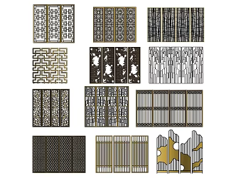 New Chinese Style Modern Metal Wooden Lattice Screen Partition 3d model