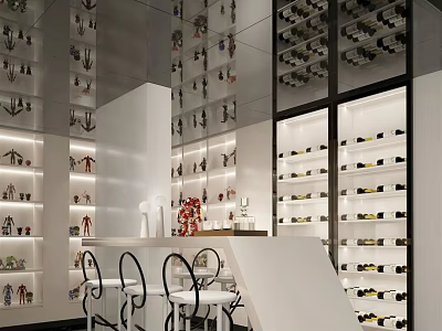 Modern Wine Cellar With Wine Racks Wine Bottles Lighting Bar Counter And Chairs 3d model