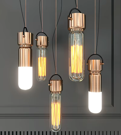 Modern Copper Glass Pendant Lights With Illuminated Bulbs In Different Styles 3d model