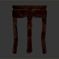 Red Wooden Stool With Round Top And Four Elegant Carved Legs
