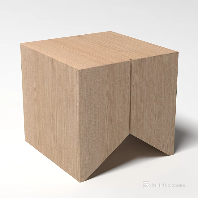 Simple Light Wood Stool With Cube Structure And Natural Texture Design 3d model 