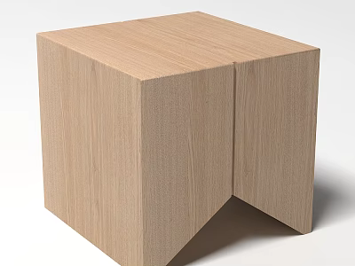 Simple Light Wood Stool With Cube Structure And Natural Texture Design 3d model