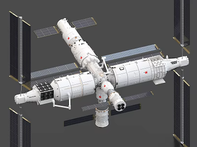 Detailed Chinese Space Station Model With Interconnected Modules And Solar Panels 3d model