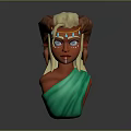 Red Skinned Woman With Blonde Hair Ram Horns Blue Gemstones And Green Shawl