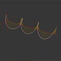 3D Mathematical Spiral Curve With Blue Axis Lines Golden Yellow Structure Dark Background Reflection Effect