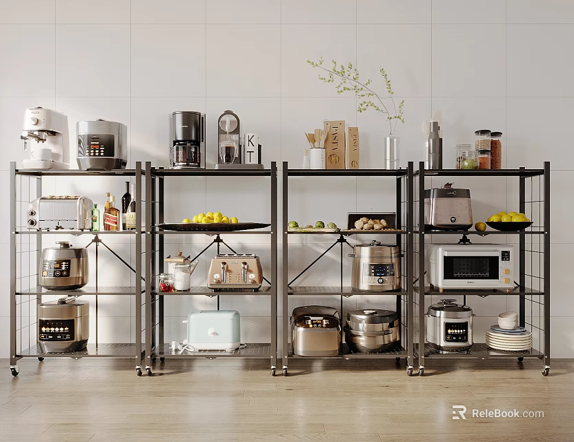 Metal Kitchen Shelving Unit with Multi Tier Design for Organizing Appliances Cookware And Fruits 3d model 