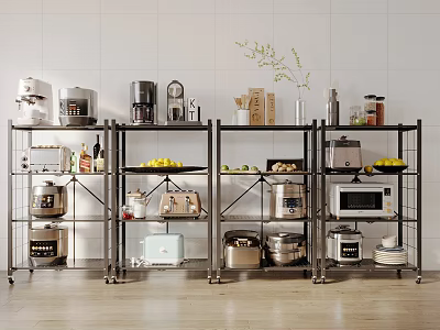 Metal Kitchen Shelving Unit with Multi Tier Design for Organizing Appliances Cookware And Fruits 3d model