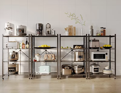 Metal Kitchen Shelving Unit with Multi Tier Design for Organizing Appliances Cookware And Fruits 3d model
