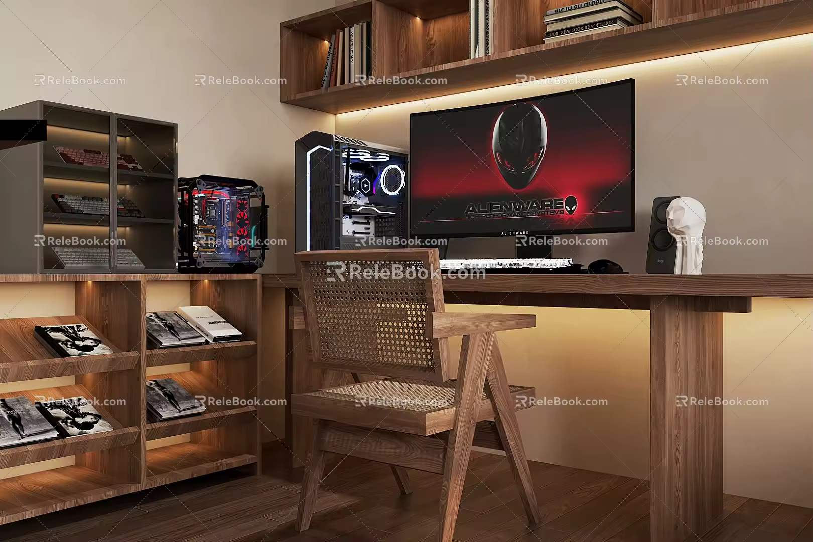Modern e-sports room desktop computer keyboard plane host desk and chair 3d model