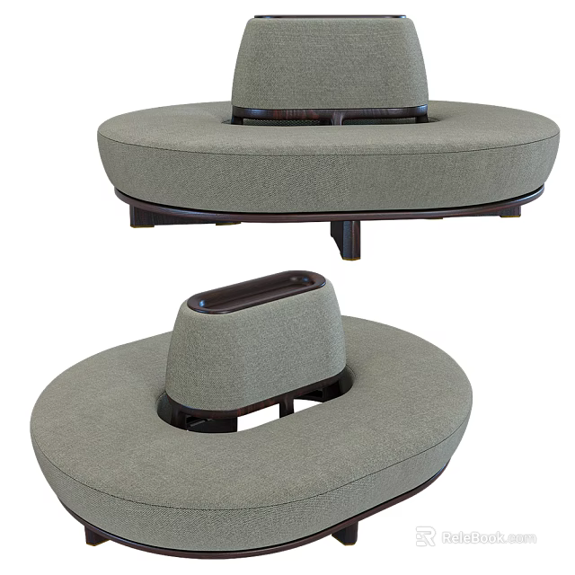 Comfortable Gray Upholstered Round Multi Seat Sofa With Wooden Base And Circular Design 3d model 
