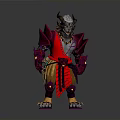 Fantasy Mythical Character With Horned Head And Red Purple Ornate Colorful Attire