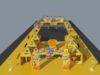Yellow Themed Basketball Court With Iced Tea Brand Booths And Vibrant Event Setup 3d model