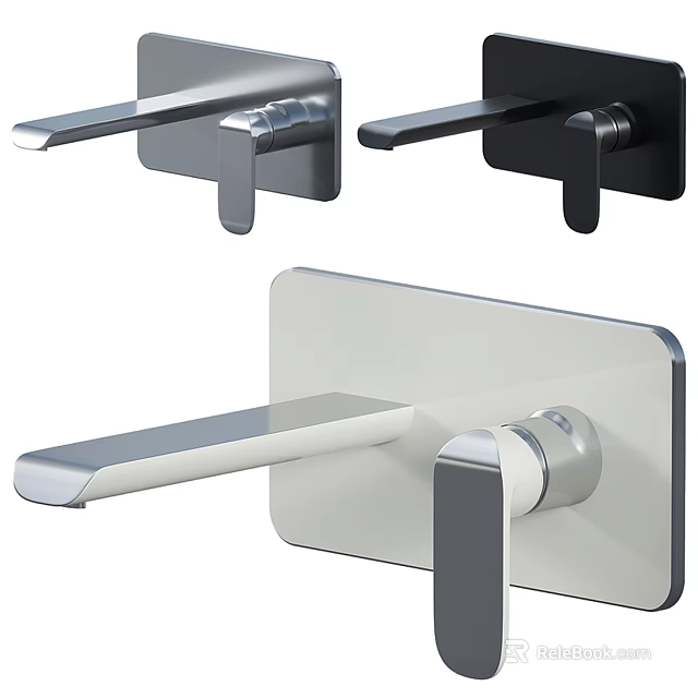 Modern Wall Mounted Faucets In Chrome Matte Black And White Finishes For Bathroom Design 3d model 