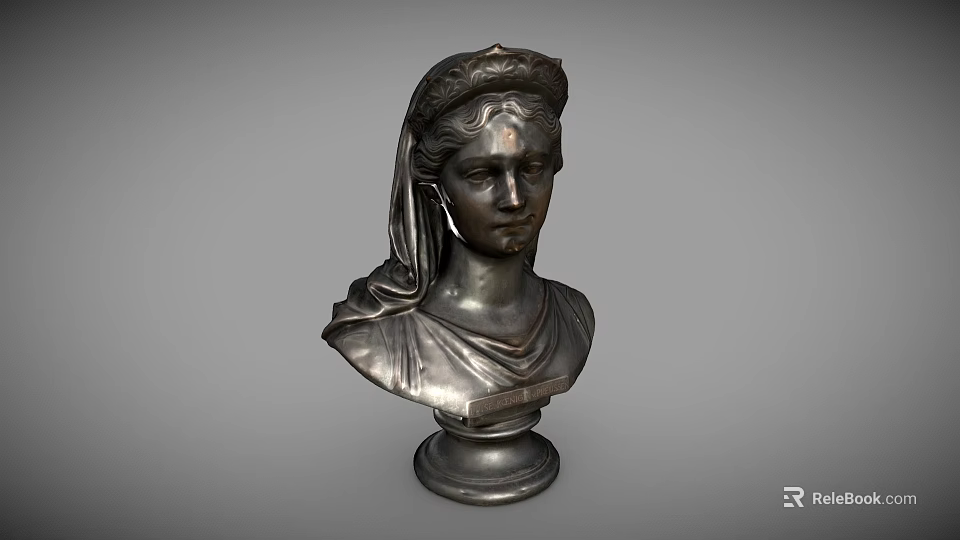 Classical Bronze Female Bust Sculpture With Detailed Facial Features And Bronze Base 3d model 