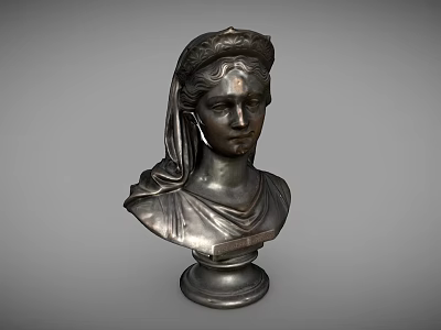 Classical Bronze Female Bust Sculpture With Detailed Facial Features And Bronze Base 3d model