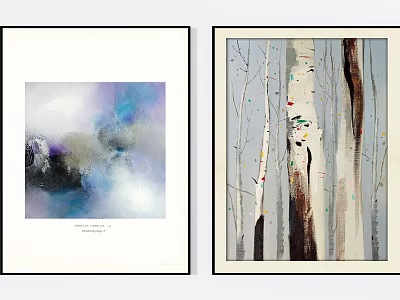 Abstract Colorful Painting With Blue Purple Hues And Birch Tree Artwork Framed Wall Decor 3d model