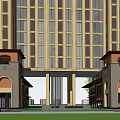Modern And Traditional Commercial Street With Red Awnings Shops And Pedestrians