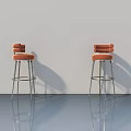 Two Orange Bar Stools With White Wall And Reflective Floor Surface 3d model