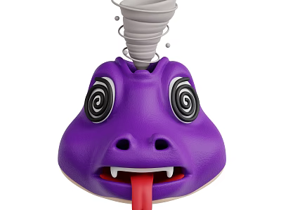 Cartoon Style Purple Reptile Head With Spiral Eyes Red Tongue And Gray Spiral Object 3d model