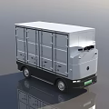 White Utility Vehicle Featuring Modern Box Body Front Logo Black Wheels On Smooth Reflective Surface