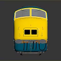 Modern Blue And Yellow Streamlined Model Train With Reflective Surface And Sleek Design