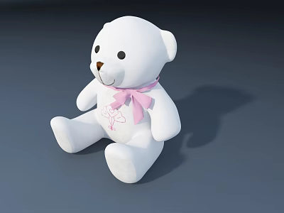 White Teddy Bear Doll with Pink Bow and Pink Chest Design in Sitting Position 3d model