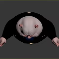 Chubby Cartoon Pig Character With Red Ears Black Jacket Open Arms Exaggerated Expression Gold Buttons
