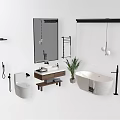 Modern Bathroom Washbasin With Mirror Potted Plant And Bathtub Setup