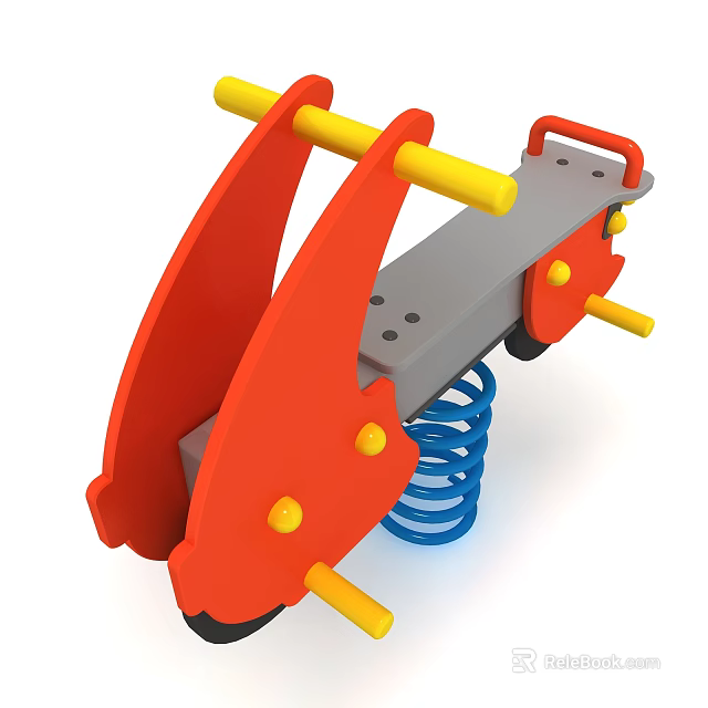 Children's Playground Spring Rider With Red Curved Structure Yellow Handles And Blue Springs 3d model 