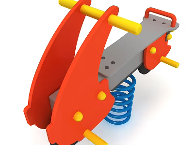 Children's Playground Spring Rider With Red Curved Structure Yellow Handles And Blue Springs 3d model