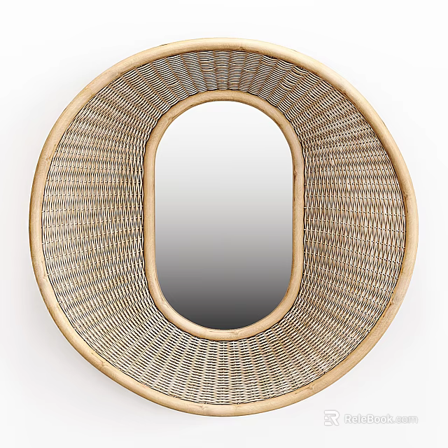 Circular Mirror with Woven Rattan Frame Natural Handcrafted Design Home Decor 3d model 