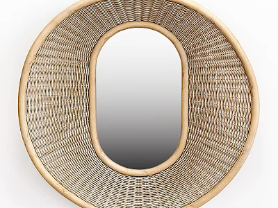Circular Mirror with Woven Rattan Frame Natural Handcrafted Design Home Decor 3d model