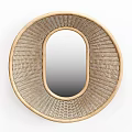 Circular Mirror with Woven Rattan Frame Natural Handcrafted Design Home Decor