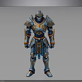 Fantasy Armored Character With Blue Orange Armor And Intricate Patterns