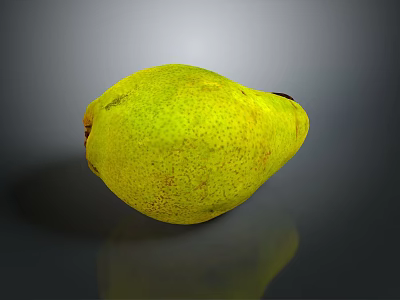 Ripe Yellow Pear With Speckled Skin On Dark Reflective Surface 3d model