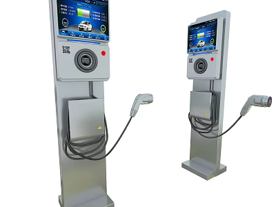 Modern Electric Vehicle Charging Stations With Digital Screens And Charging Cables 3d model