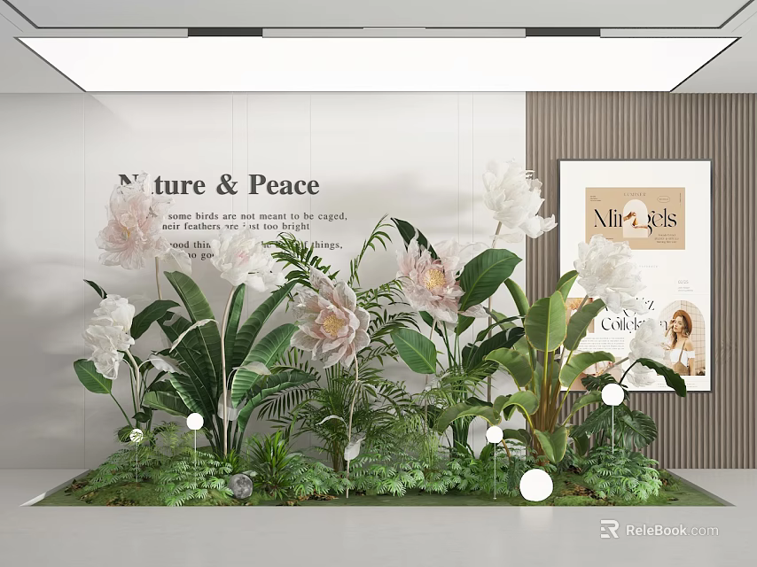 Modern Indoor Plant Combination With Green Leaves White Flowers And Decorative Lights 3d model 