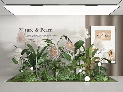 Modern Indoor Plant Combination With Green Leaves White Flowers And Decorative Lights 3d model