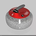 Yellow and Red Curling Stones with Olympic Rings Logo and Granite Surface Sport Equipment