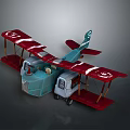 Vintage Aerospace Biplane Model with Turquoise Body Red Wings and White Logo